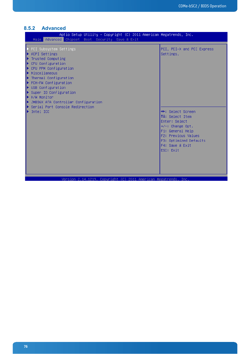 2 advanced, Advanced | Kontron COMe-bSC2 User Manual | Page 76 / 125