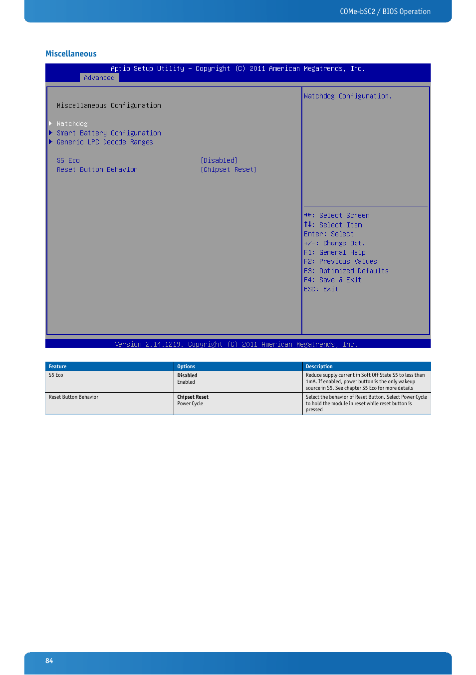 Miscellaneous, Come-bsc2 / bios operation | Kontron COMe-bSC2 User Manual | Page 84 / 125