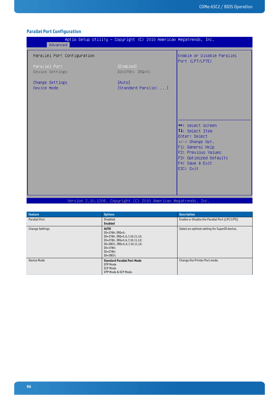 Parallel port configuration | Kontron COMe-bSC2 User Manual | Page 96 / 125