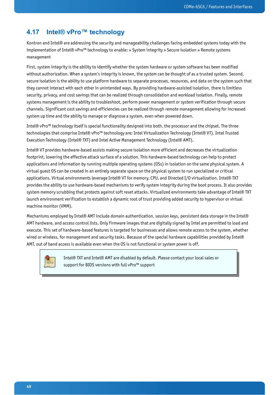 17 intel® vpro™ technology, Intel® vpro™ technology | Kontron COMe-bSC6 User Manual | Page 49 / 117