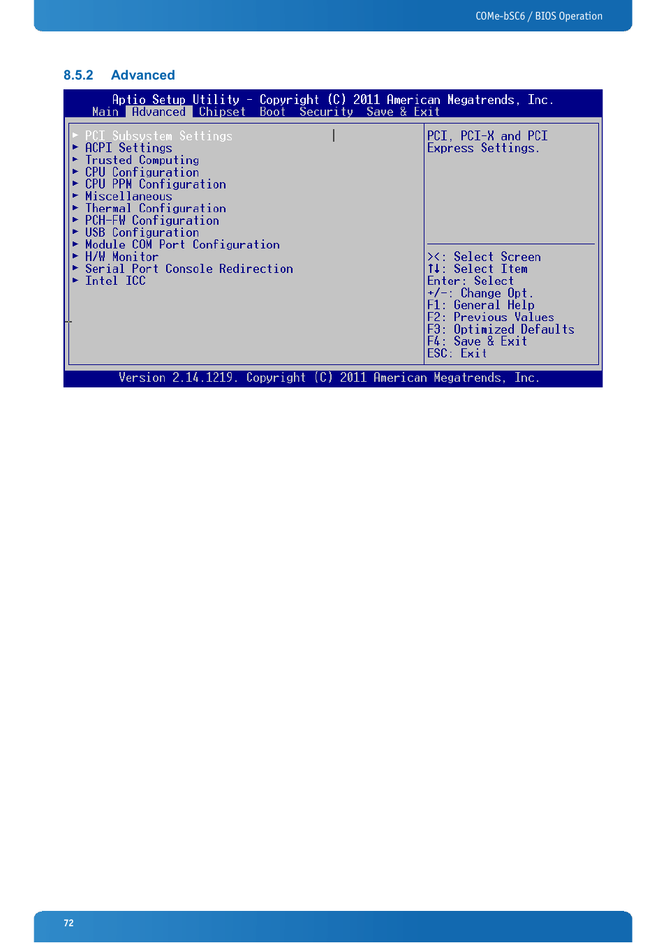 2 advanced, Advanced | Kontron COMe-bSC6 User Manual | Page 72 / 117