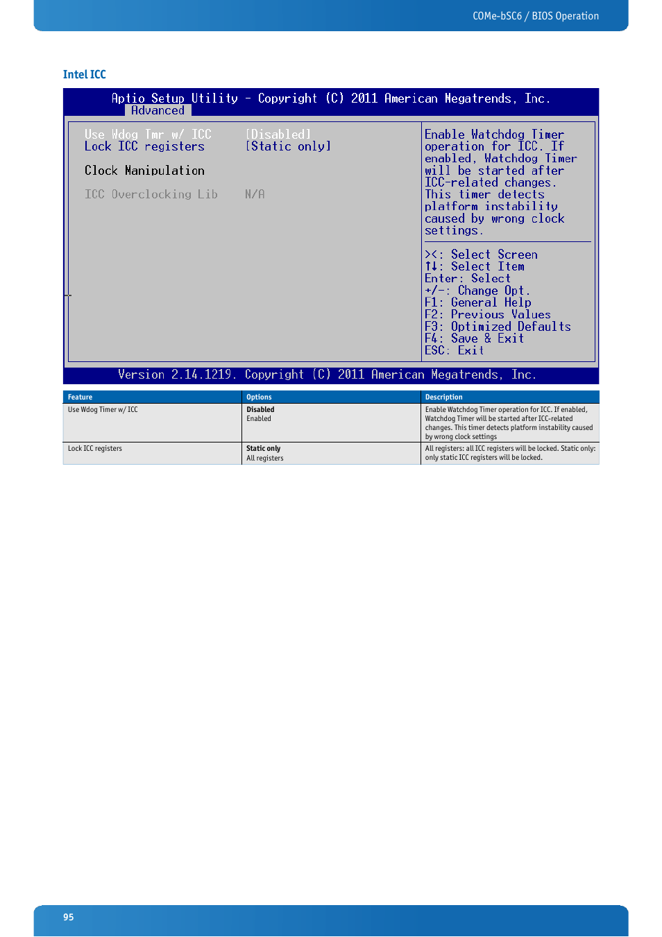 Intel icc, Come-bsc6 / bios operation | Kontron COMe-bSC6 User Manual | Page 95 / 117