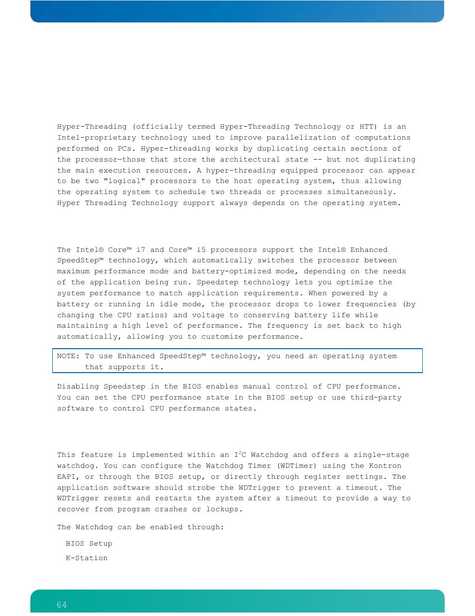 5special features, 1 hyper-threading, 2 enhanced speedstep technology | 3 watchdog | Kontron ETXexpress-AI User Manual | Page 69 / 129