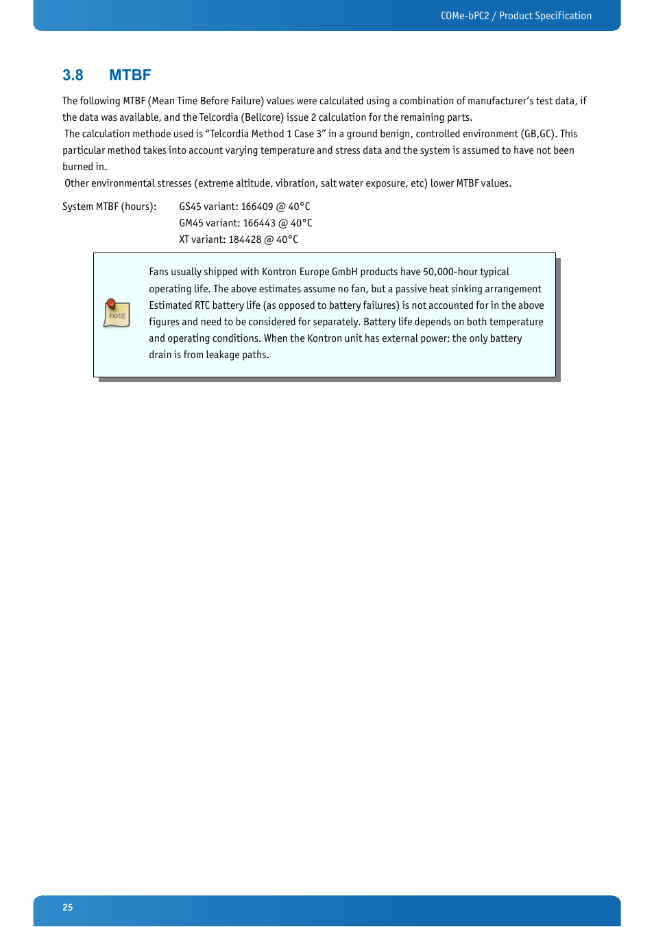 8 mtbf, Mtbf | Kontron COMe-bPC2 User Manual | Page 25 / 115