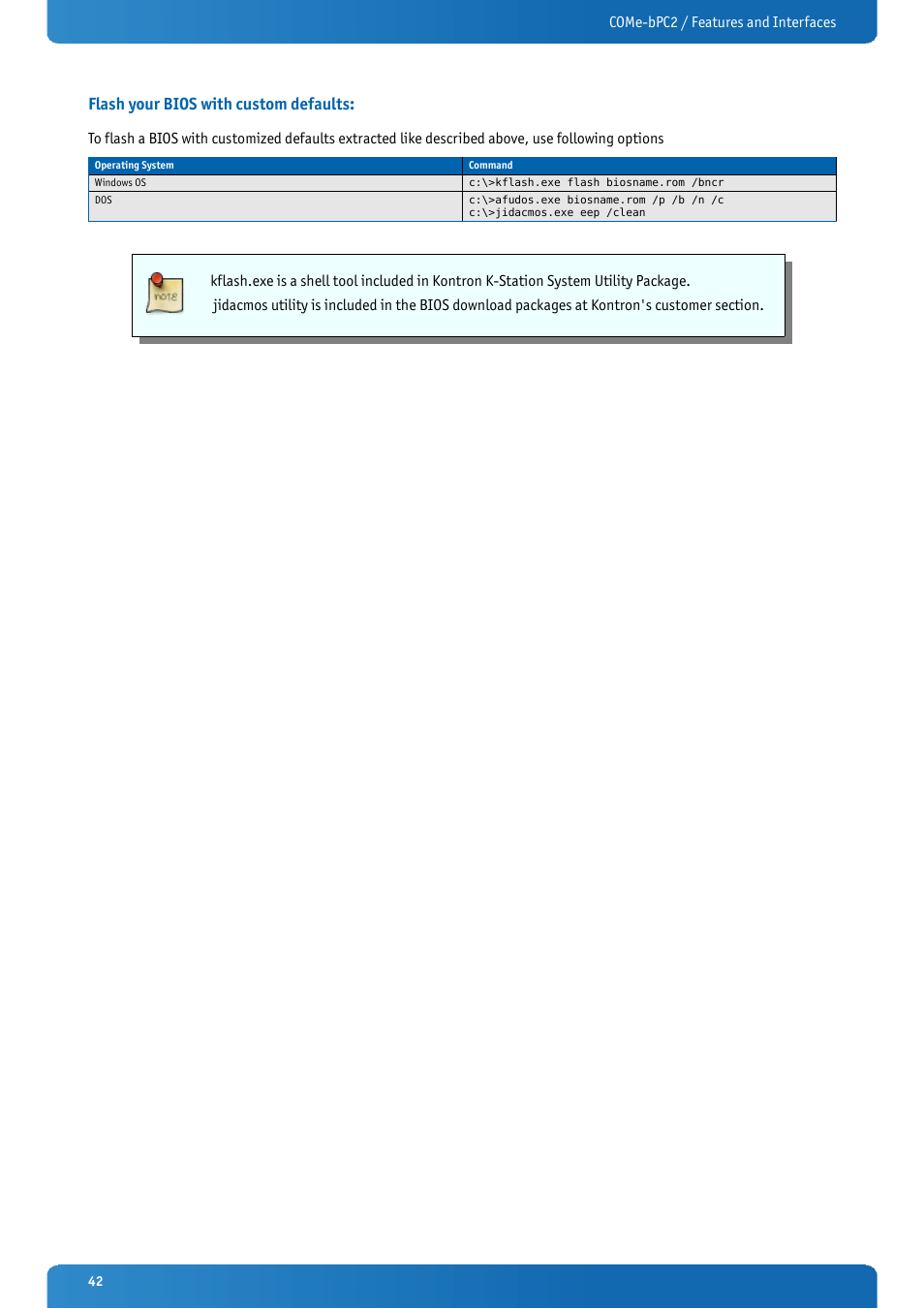 Flash your bios with custom defaults | Kontron COMe-bPC2 User Manual | Page 42 / 115