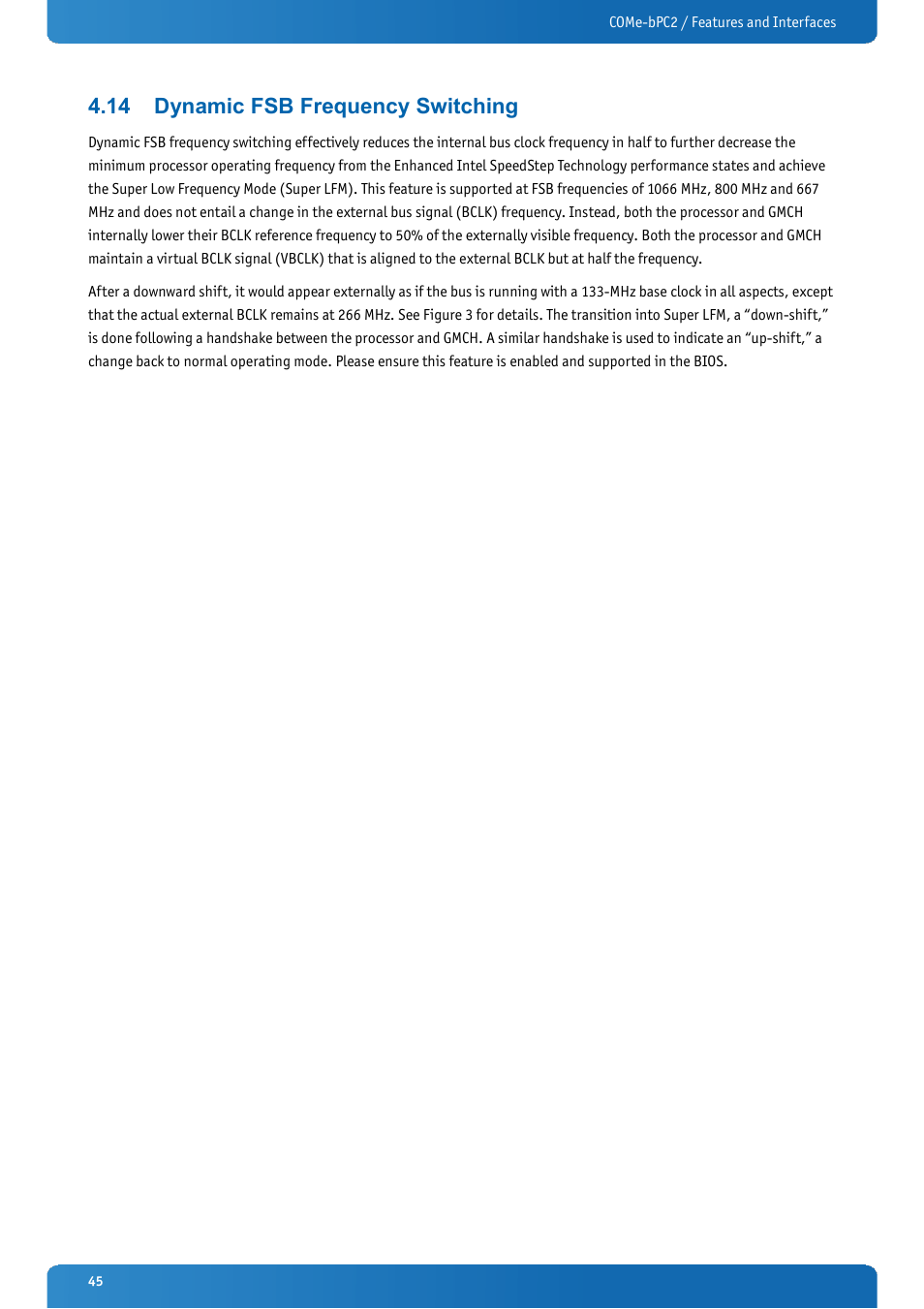 14 dynamic fsb frequency switching, Dynamic fsb frequency switching | Kontron COMe-bPC2 User Manual | Page 45 / 115