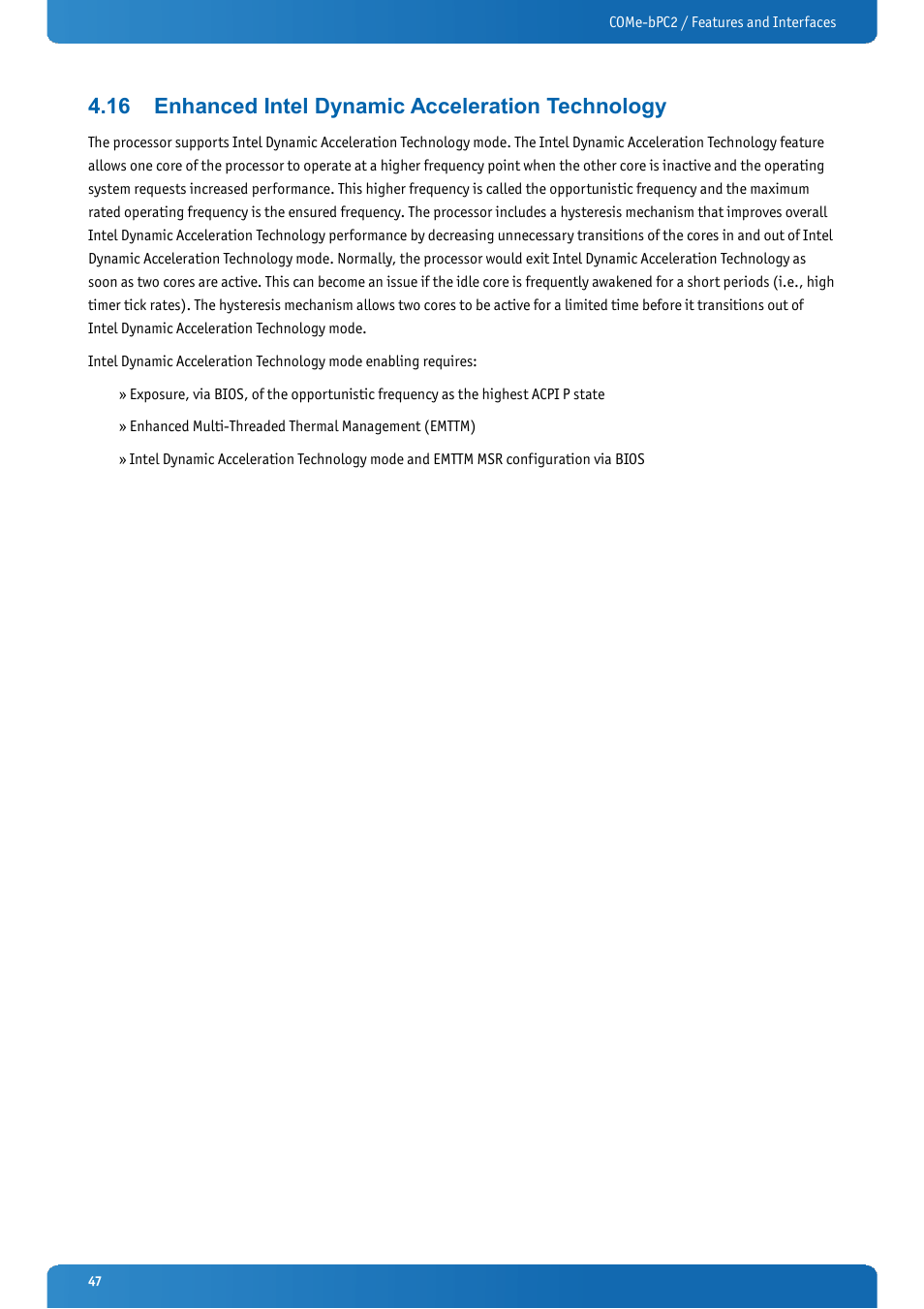 16 enhanced intel dynamic acceleration technology, Enhanced intel dynamic acceleration technology | Kontron COMe-bPC2 User Manual | Page 47 / 115