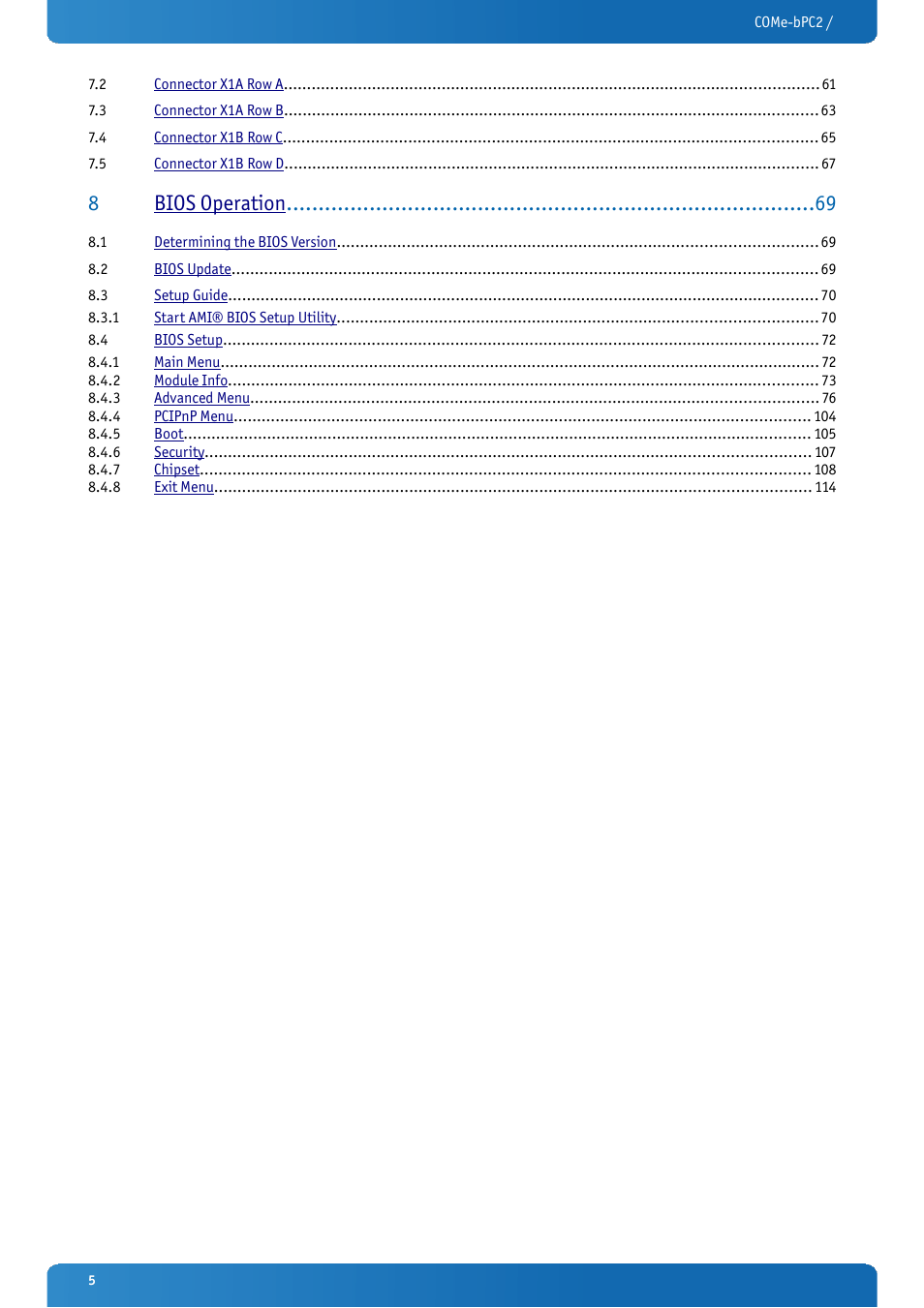 8bios operation | Kontron COMe-bPC2 User Manual | Page 5 / 115