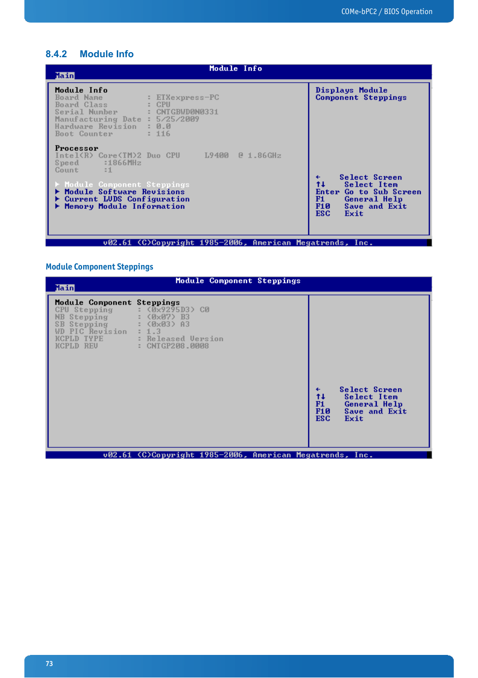 2 module info, Module component steppings, Module info | Kontron COMe-bPC2 User Manual | Page 73 / 115