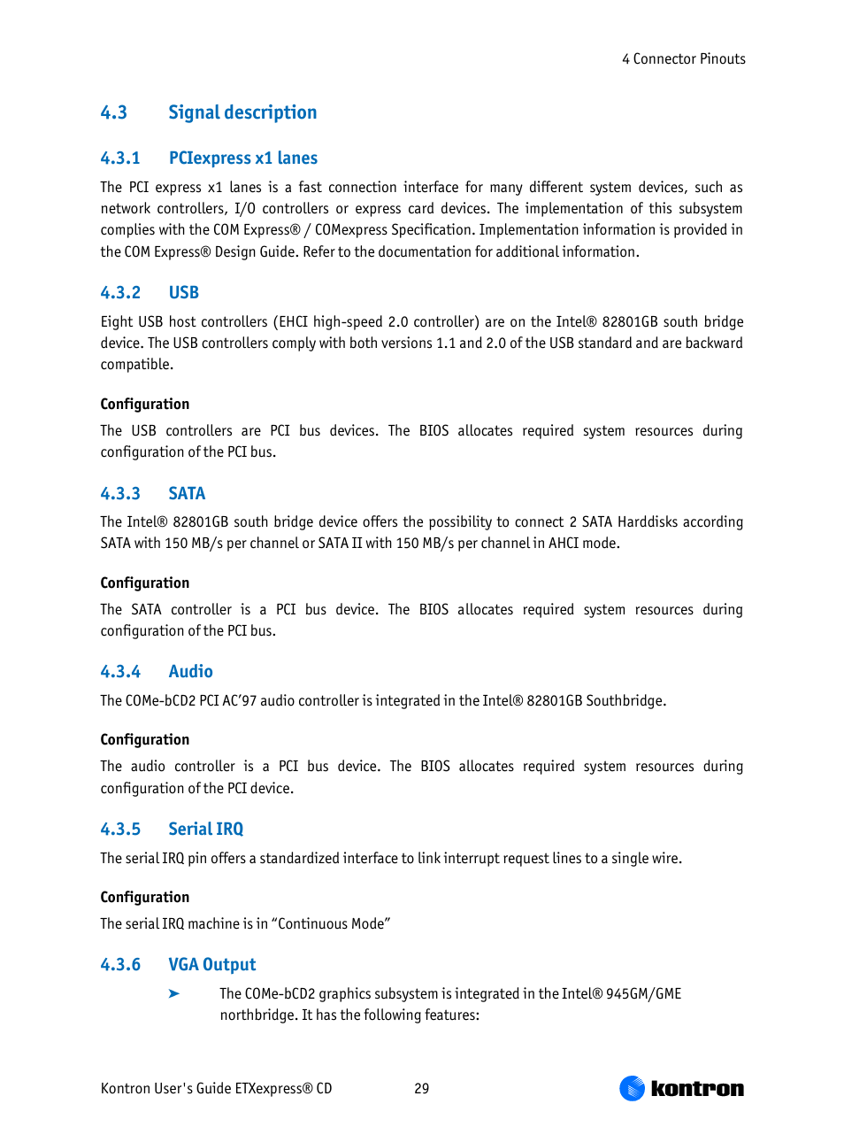 Signal description, 6 vga output, 3 signal description | Kontron COMe-bCD2 User Manual | Page 29 / 80