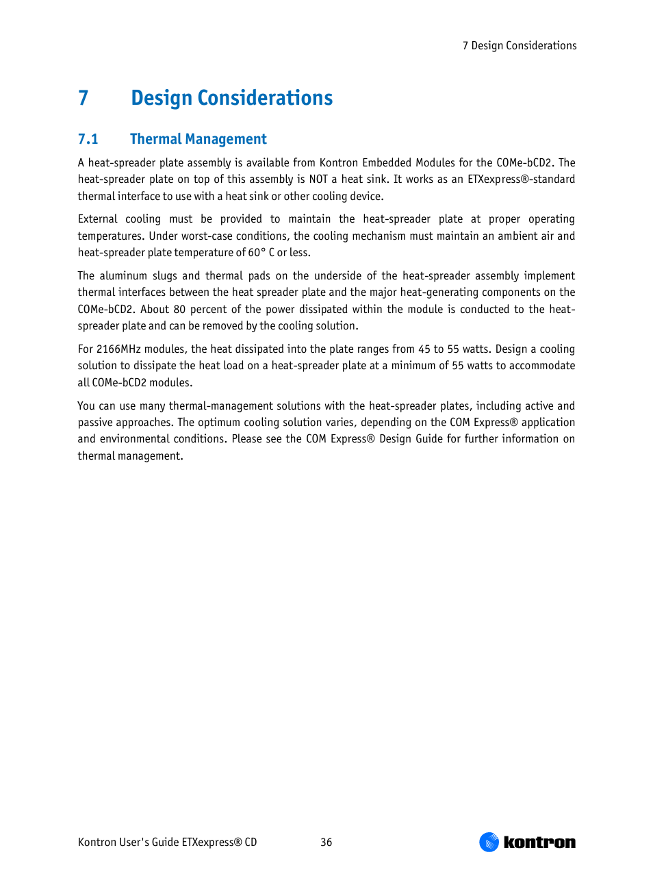 Design considerations, Thermal management, 7design considerations | Kontron COMe-bCD2 User Manual | Page 36 / 80