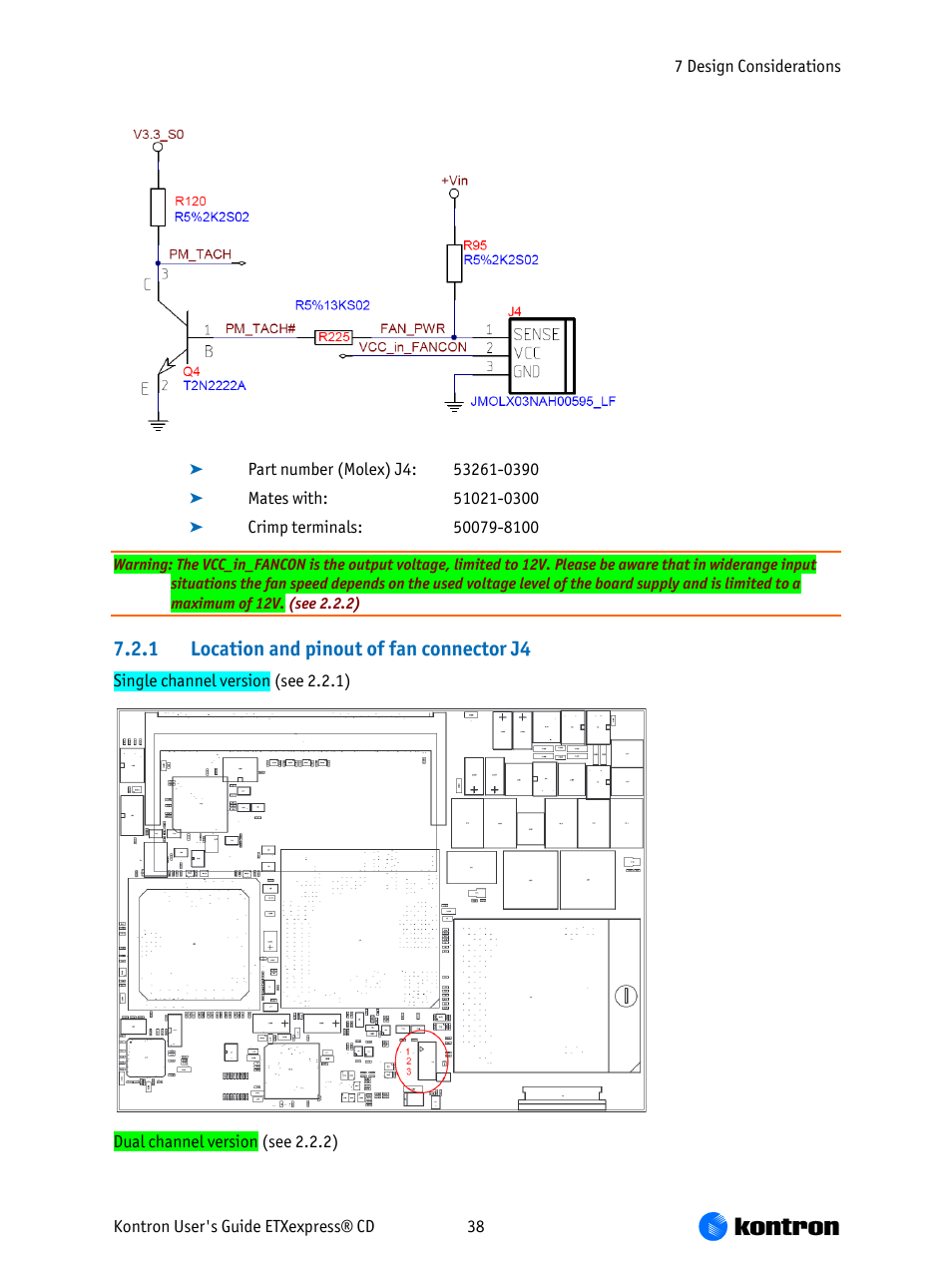 1 location and pinout of fan connector j4 | Kontron COMe-bCD2 User Manual | Page 38 / 80