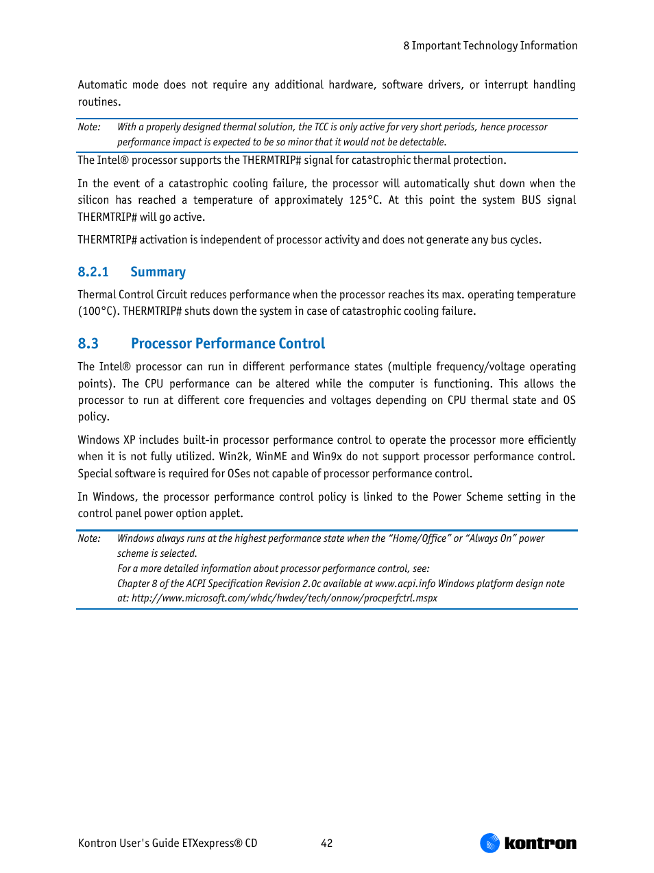 1 summary 8.3, Processor performance control, 3 processor performance control | Kontron COMe-bCD2 User Manual | Page 42 / 80