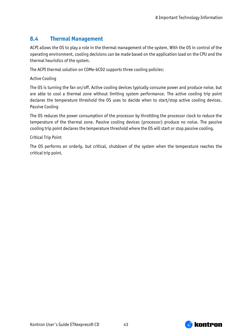 Thermal management, 4 thermal management | Kontron COMe-bCD2 User Manual | Page 43 / 80