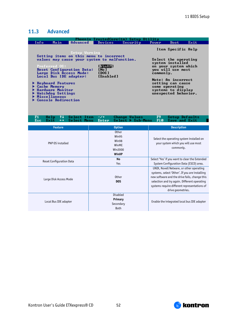 Advanced, 3 advanced | Kontron COMe-bCD2 User Manual | Page 52 / 80