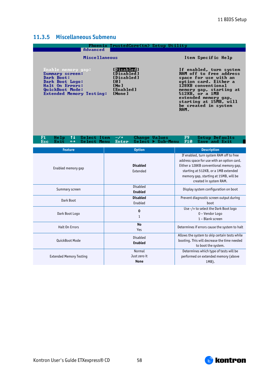 5 miscellaneous submenu | Kontron COMe-bCD2 User Manual | Page 58 / 80