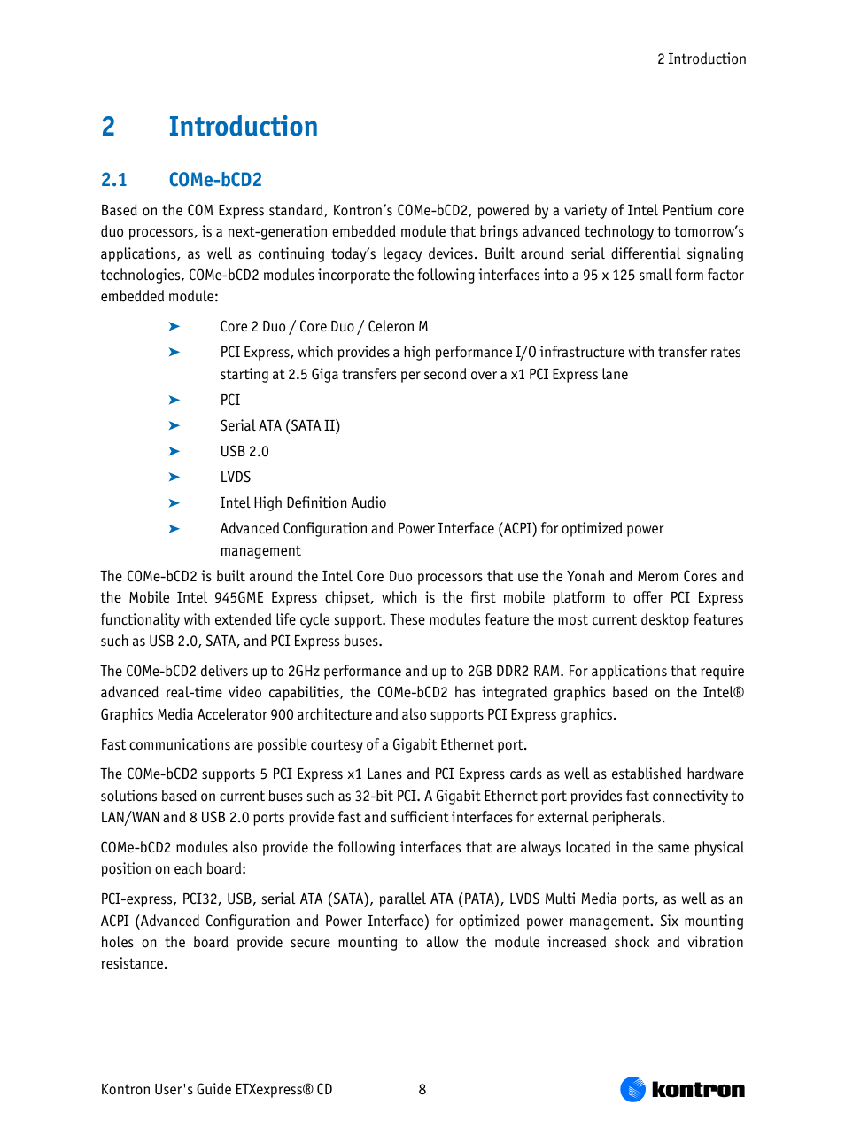 Introduction, Come-bcd2, 2introduction | 1 come-bcd2 | Kontron COMe-bCD2 User Manual | Page 8 / 80