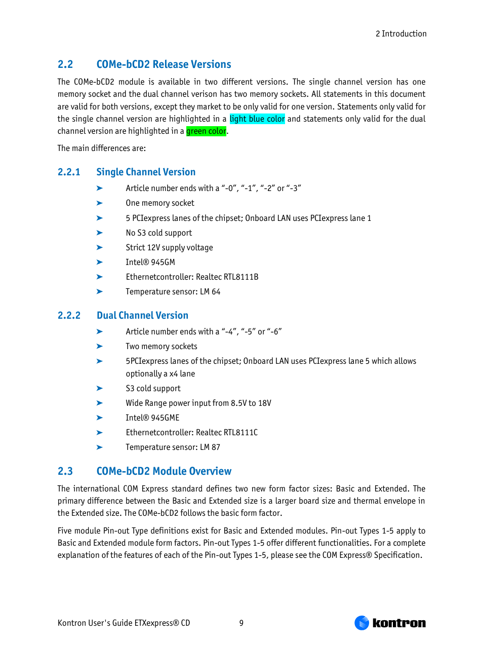 Come-bcd2 release versions, Come-bcd2 module overview, 2 come-bcd2 release versions | 3 come-bcd2 module overview, 1 single channel version, 2 dual channel version | Kontron COMe-bCD2 User Manual | Page 9 / 80