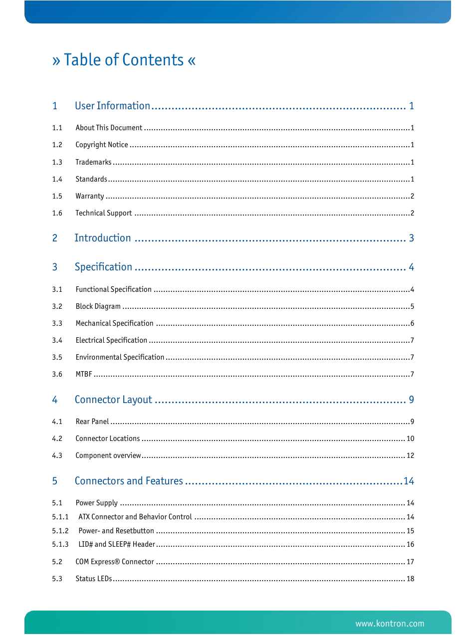 Kontron COMe Ref.Carrier T6 User Manual | Page 2 / 41