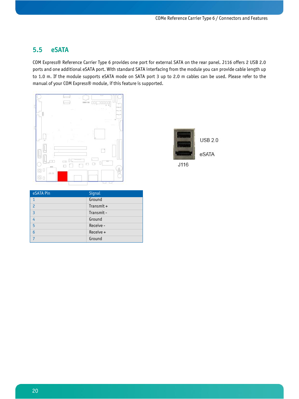 Esata, 5 esata | Kontron COMe Ref.Carrier T6 User Manual | Page 23 / 41