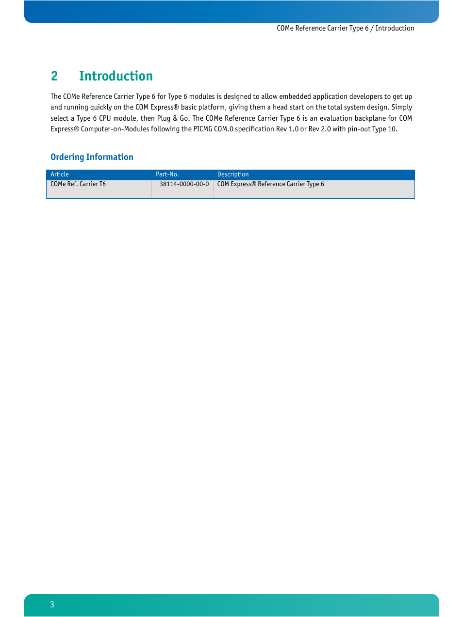 Introduction, 2introduction | Kontron COMe Ref.Carrier T6 User Manual | Page 6 / 41