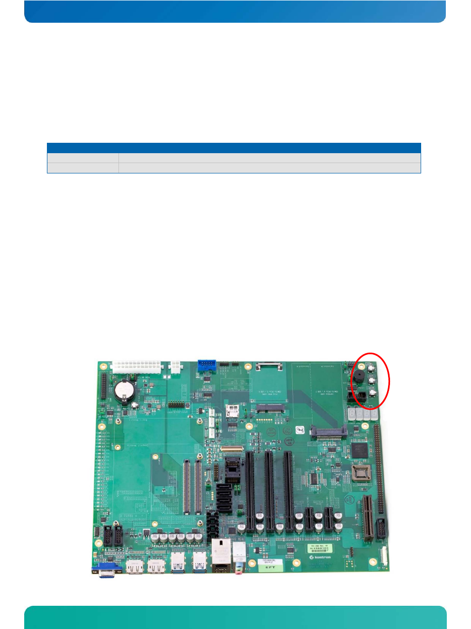 2 reset and power button, Reset and power button | Kontron COMe Eval Carrier T6 User Manual | Page 18 / 46