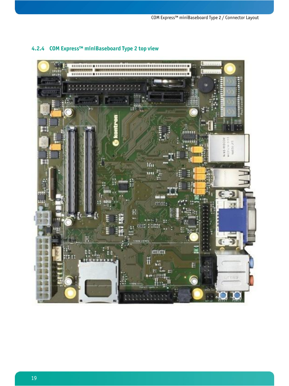 Com express™ minibaseboard type 2 top view, 4 com express™ minibaseboard type 2 top view | Kontron COMe Ref. Carrier T2 User Manual | Page 24 / 71