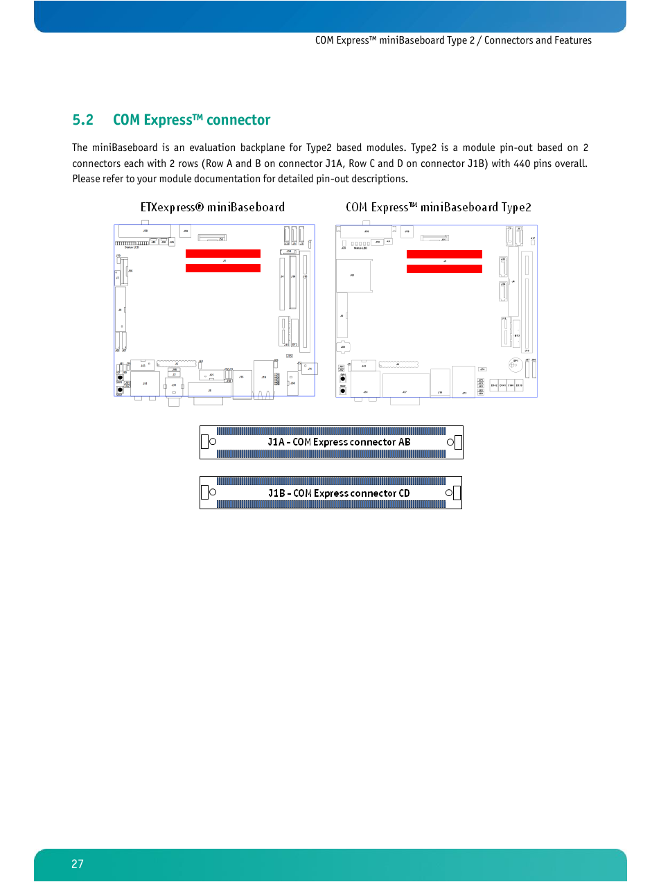 Com express™ connector, 2 com express™ connector | Kontron COMe Ref. Carrier T2 User Manual | Page 32 / 71