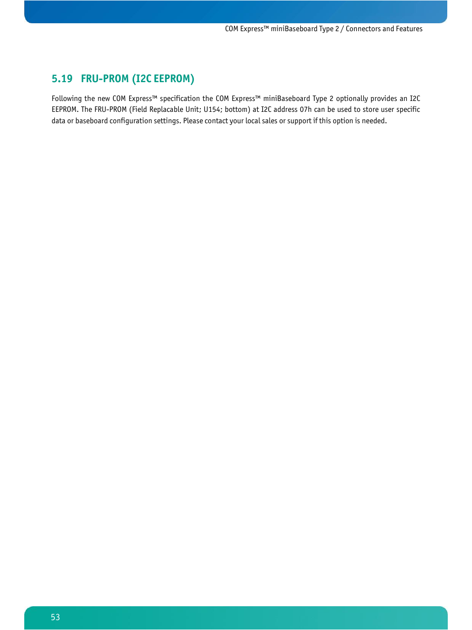 Fru-prom (i2c eeprom), 19 fru-prom (i2c eeprom) | Kontron COMe Ref. Carrier T2 User Manual | Page 58 / 71