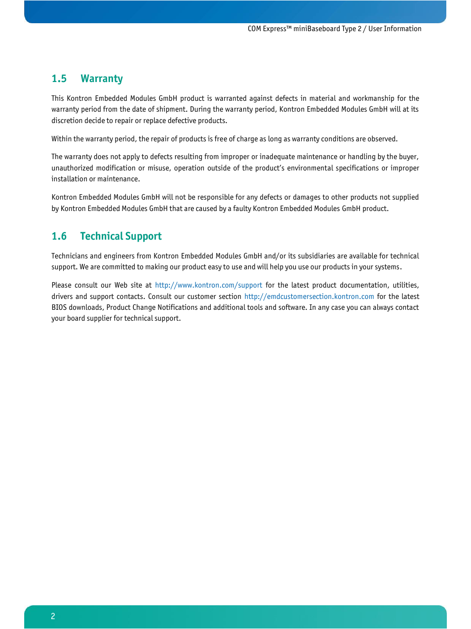 Warranty, Technical support, 5 warranty | 6 technical support | Kontron COMe Ref. Carrier T2 User Manual | Page 7 / 71