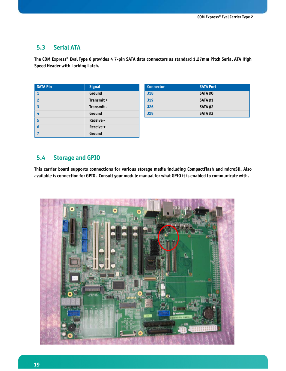 3 serial ata, 4 storage and gpio | Kontron COMe Eval Carrier T2 User Manual | Page 20 / 37
