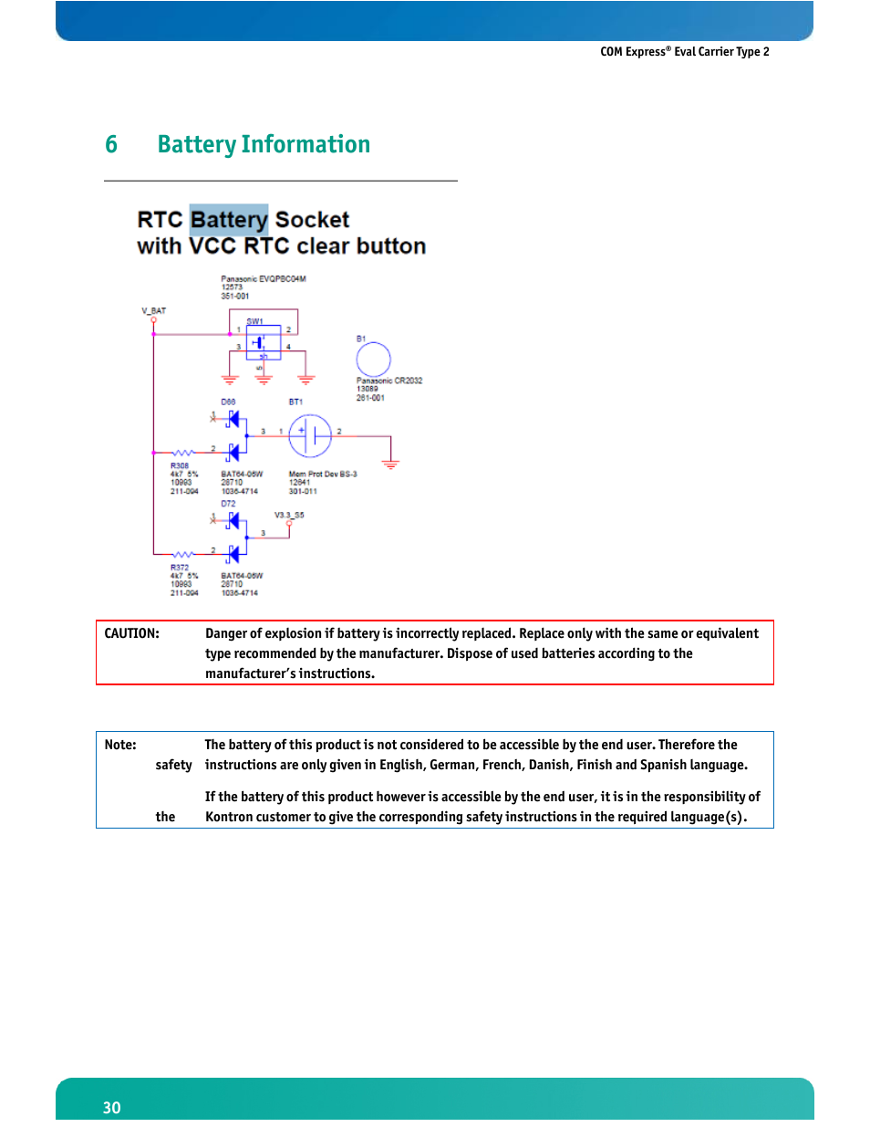 6battery information | Kontron COMe Eval Carrier T2 User Manual | Page 31 / 37