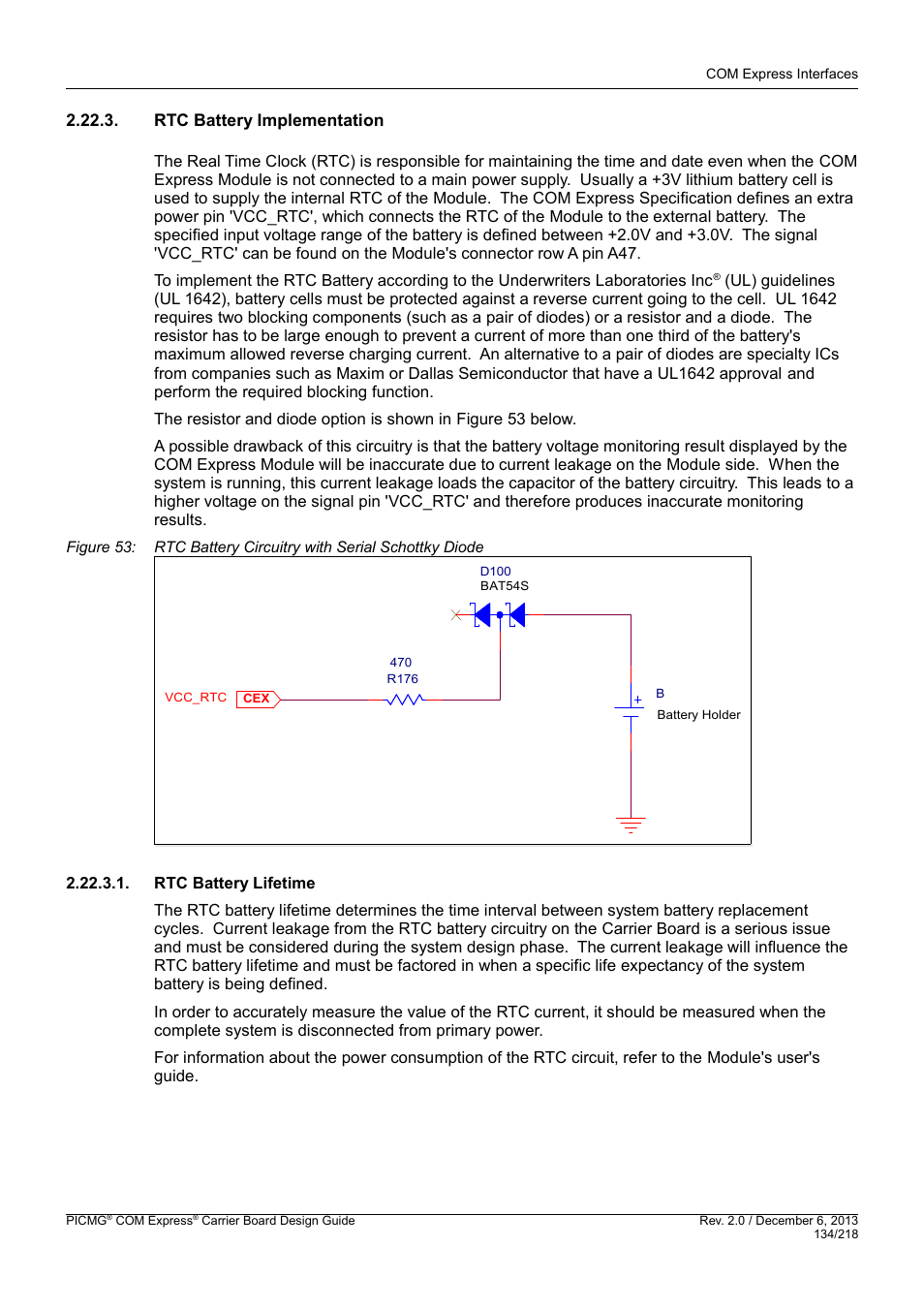 Rtc battery implementation, Rtc battery lifetime | Kontron COMe Starterkit Eval T2 User Manual | Page 134 / 218