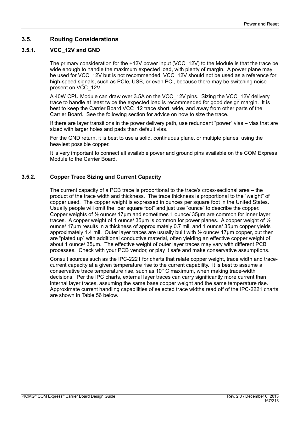 Routing considerations, Vcc_12v and gnd, Copper trace sizing and current capacity | Kontron COMe Starterkit Eval T2 User Manual | Page 167 / 218