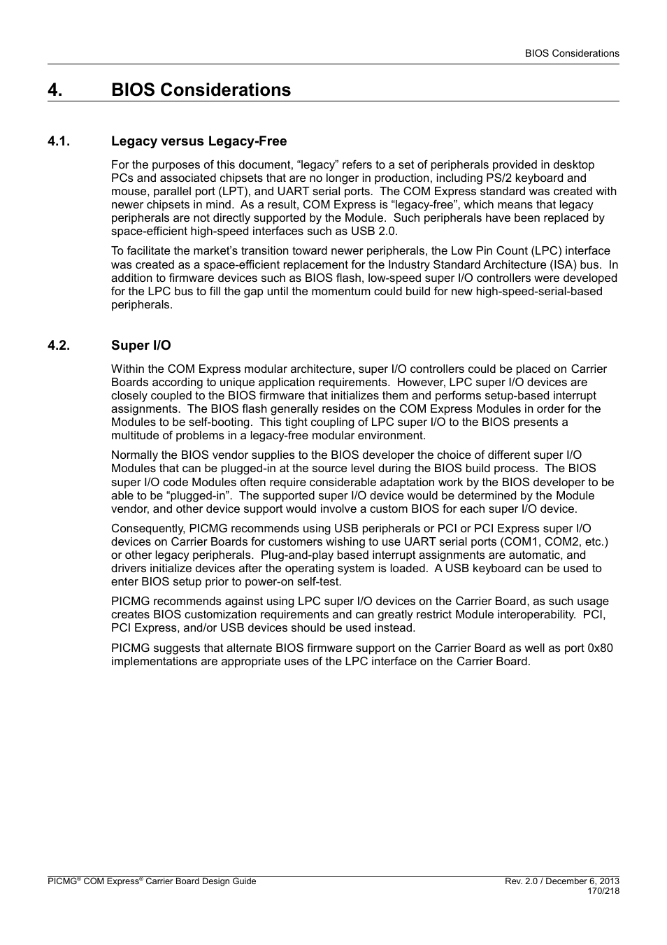 Bios considerations, Legacy versus legacy-free, Super i/o | Kontron COMe Starterkit Eval T2 User Manual | Page 170 / 218