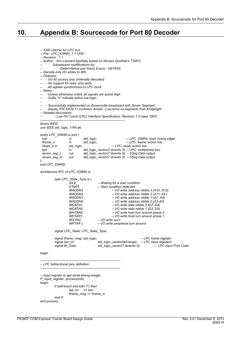 Appendix b: sourcecode for port 80 decoder | Kontron COMe Starterkit Eval T2 User Manual | Page 209 / 218