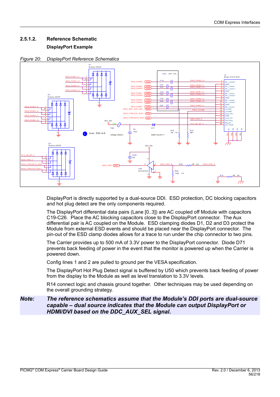 Reference schematic, Displayport example, Com express interfaces | Picmg, Com express | Kontron COMe Starterkit Eval T2 User Manual | Page 56 / 218