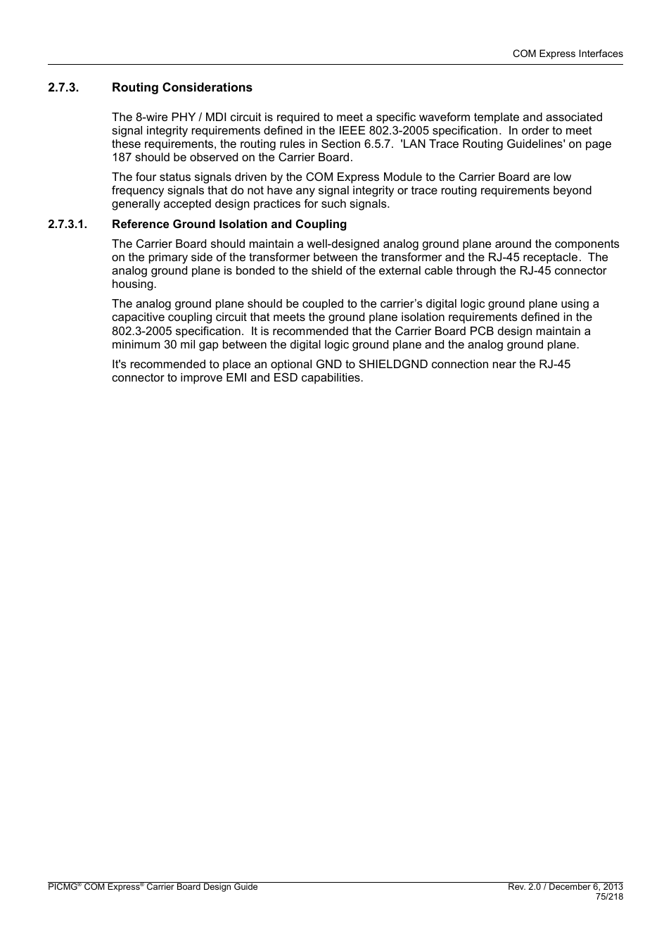 Routing considerations, Reference ground isolation and coupling | Kontron COMe Starterkit Eval T2 User Manual | Page 75 / 218