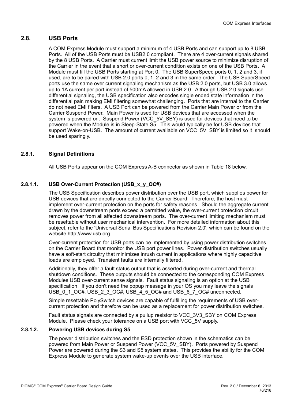 Usb ports, Signal definitions, Usb over-current protection (usb_x_y_oc#) | Powering usb devices during s5 | Kontron COMe Starterkit Eval T2 User Manual | Page 76 / 218