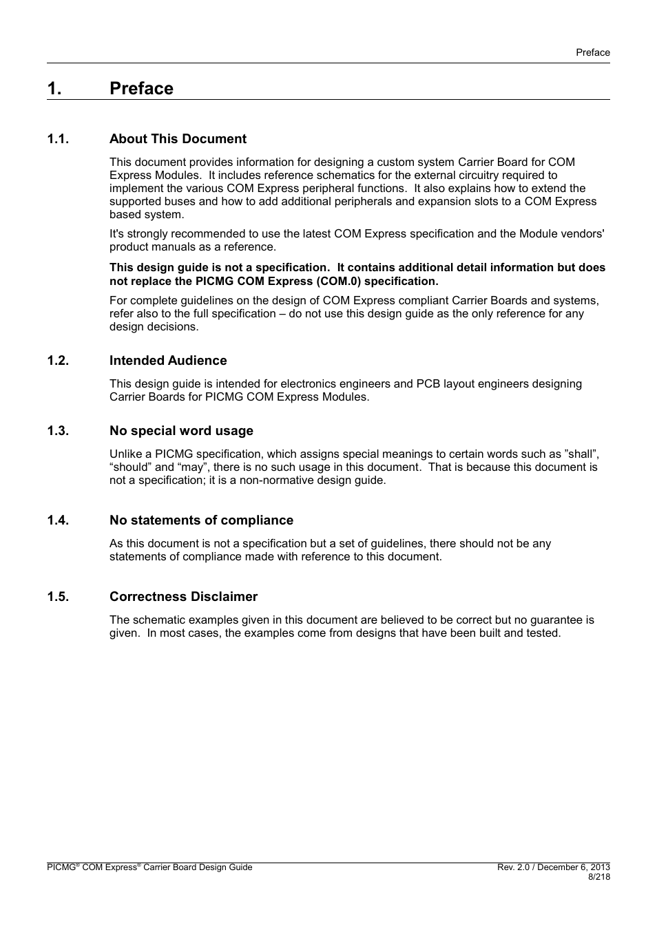 Preface, About this document, Intended audience | No special word usage, No statements of compliance, Correctness disclaimer | Kontron COMe Starterkit Eval T2 User Manual | Page 8 / 218