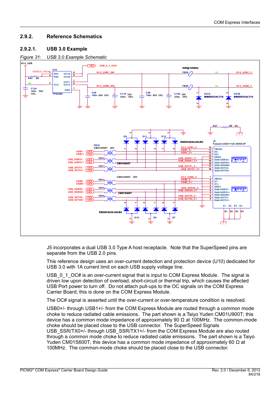 Reference schematics, Usb 3.0 example, Com express interfaces | Picmg, Com express | Kontron COMe Starterkit Eval T2 User Manual | Page 84 / 218