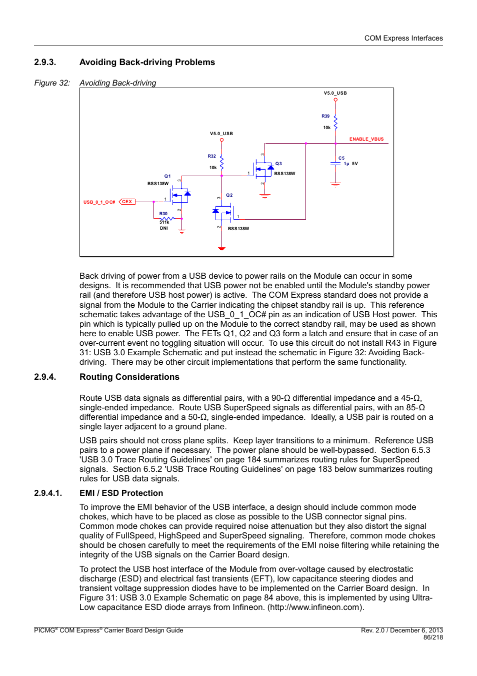 Avoiding back-driving problems, Routing considerations, Emi / esd protection | R 2.9.3 'avoiding back-driving problems, 86 below, Com express interfaces | Kontron COMe Starterkit Eval T2 User Manual | Page 86 / 218