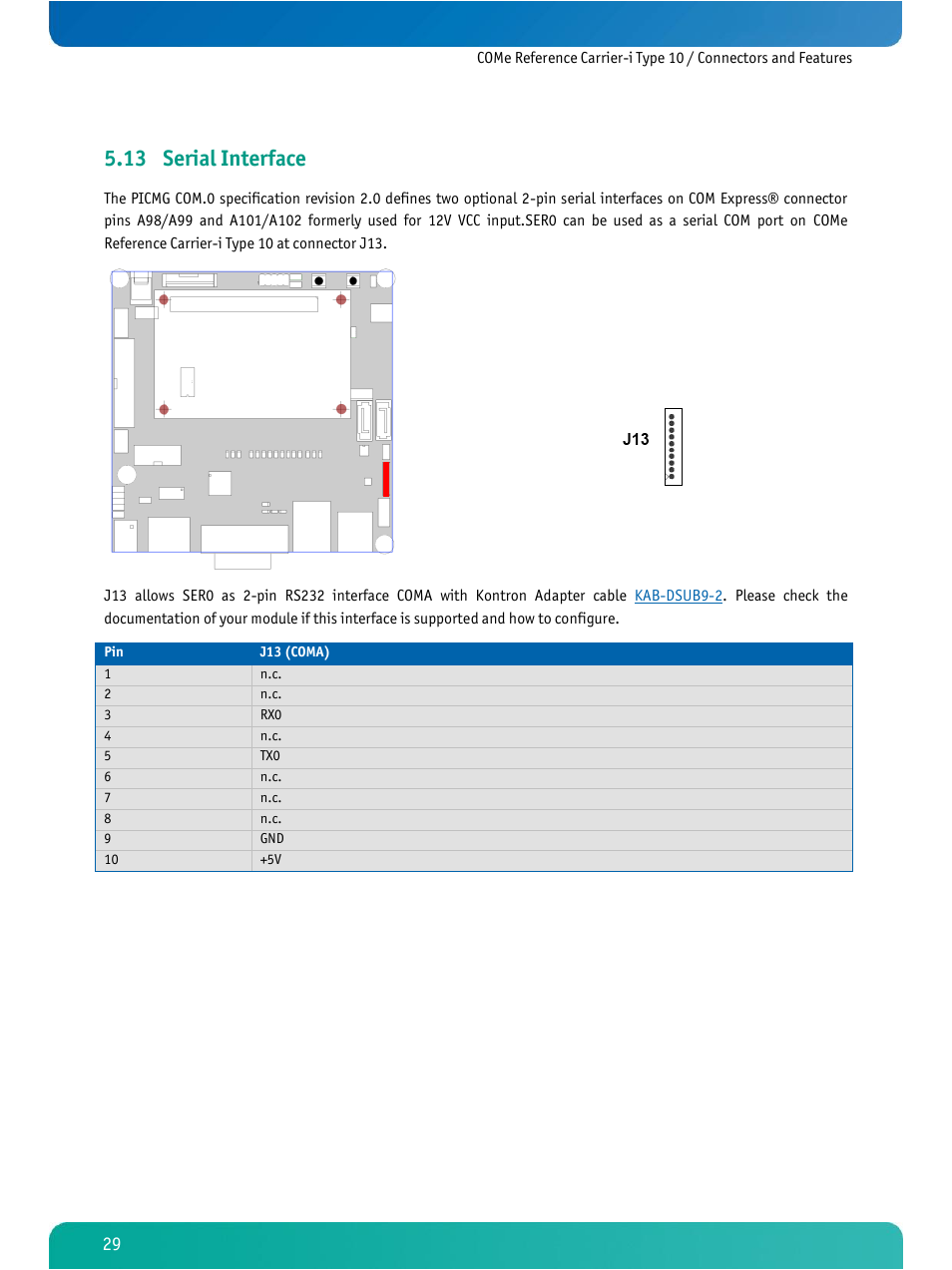 Serial interface, 13 serial interface | Kontron COMe Ref.Carrier-i T10 User Manual | Page 32 / 42
