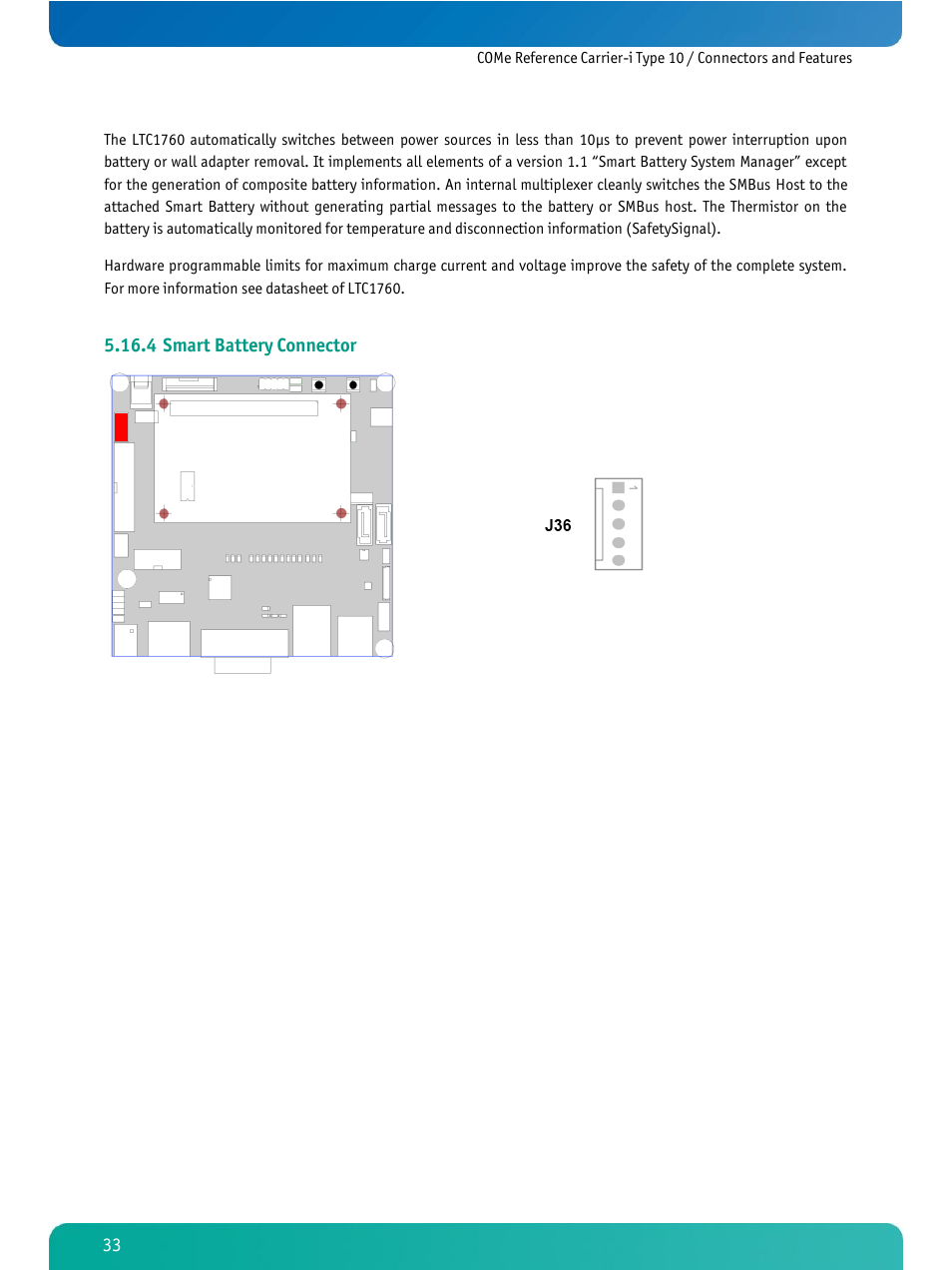 Smart battery connector, 4 smart battery connector | Kontron COMe Ref.Carrier-i T10 User Manual | Page 36 / 42