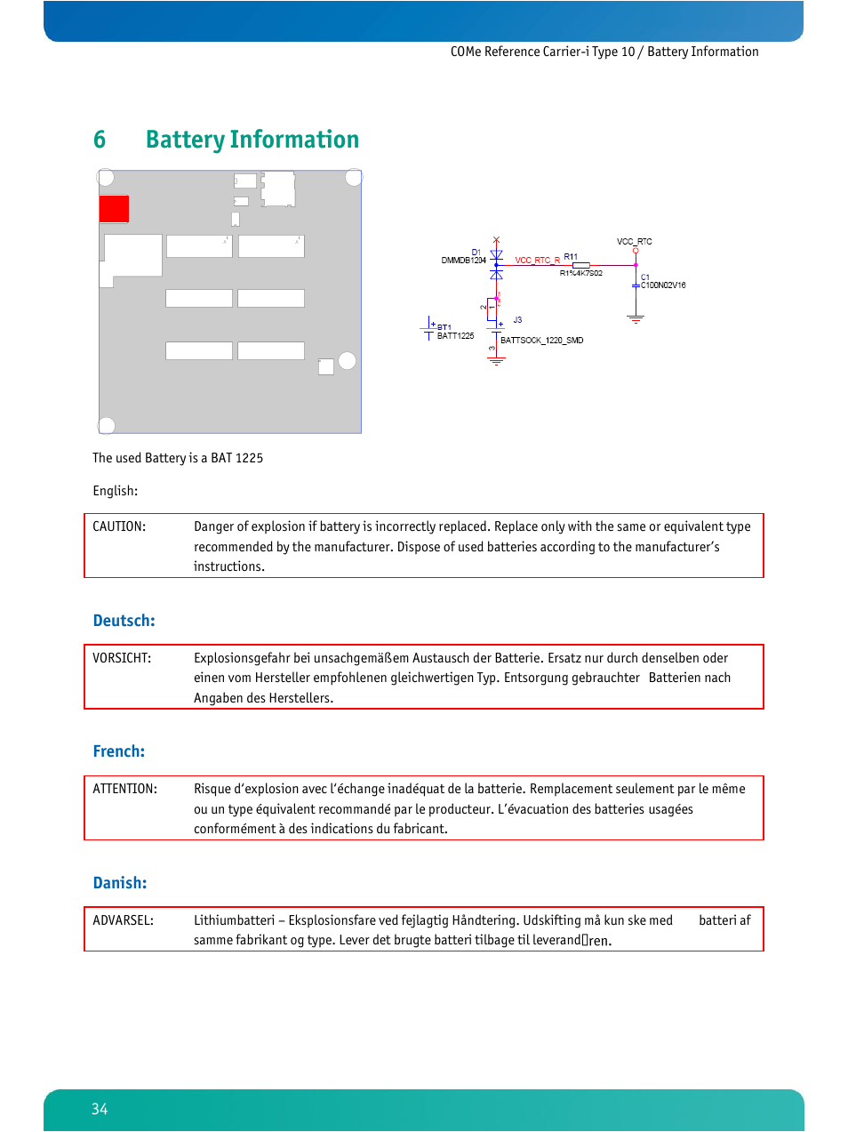 Battery information, 6battery information | Kontron COMe Ref.Carrier-i T10 User Manual | Page 37 / 42