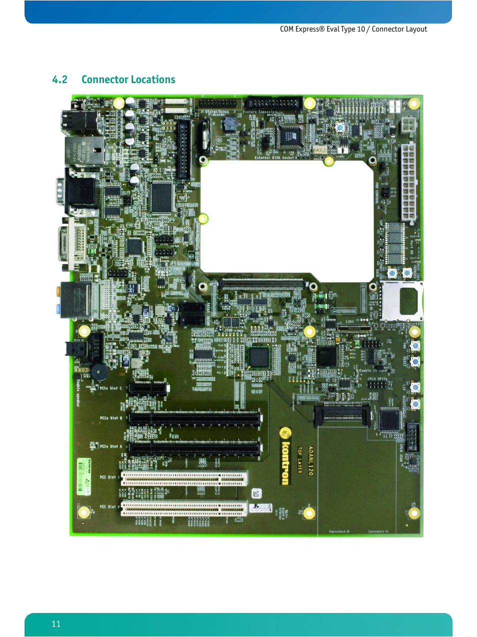 Connector locations, 2 connector locations | Kontron COMe Eval Carrier T10 User Manual | Page 14 / 55