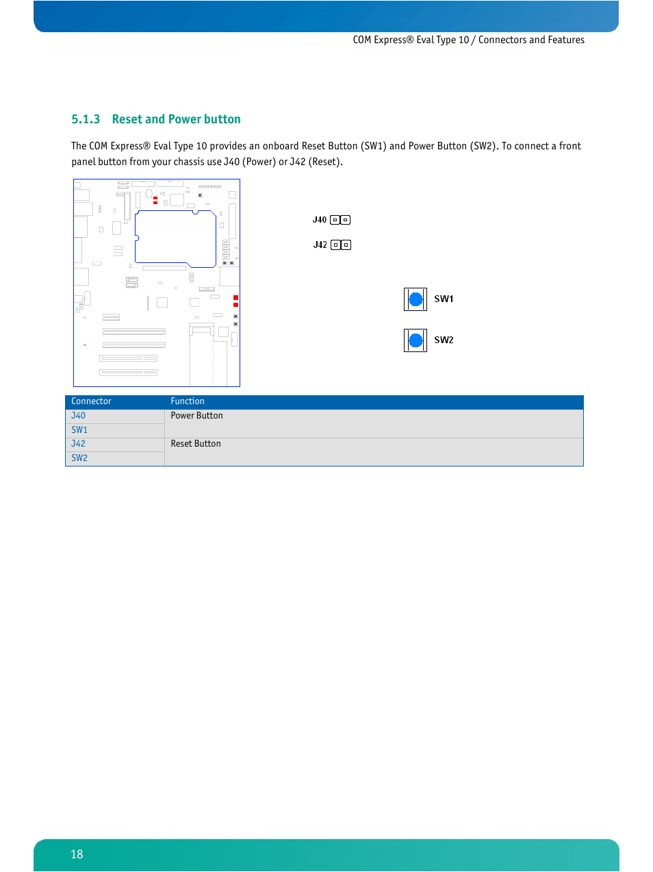 Reset and power button, 3 reset and power button | Kontron COMe Eval Carrier T10 User Manual | Page 21 / 55