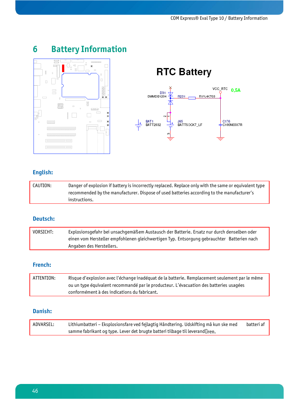 Battery information, 6battery information | Kontron COMe Eval Carrier T10 User Manual | Page 49 / 55