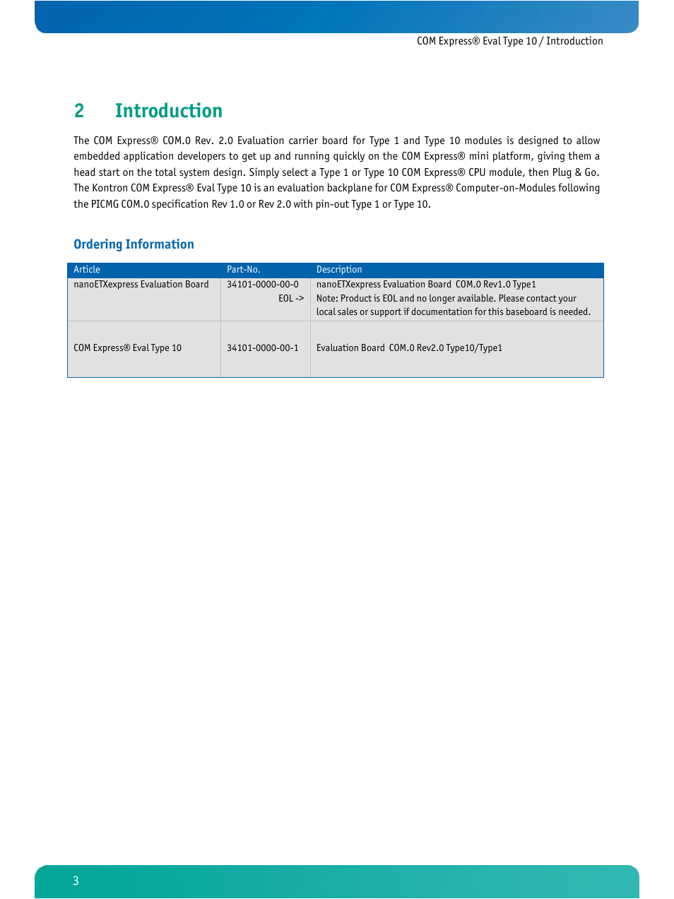 Introduction, 2introduction | Kontron COMe Eval Carrier T10 User Manual | Page 6 / 55