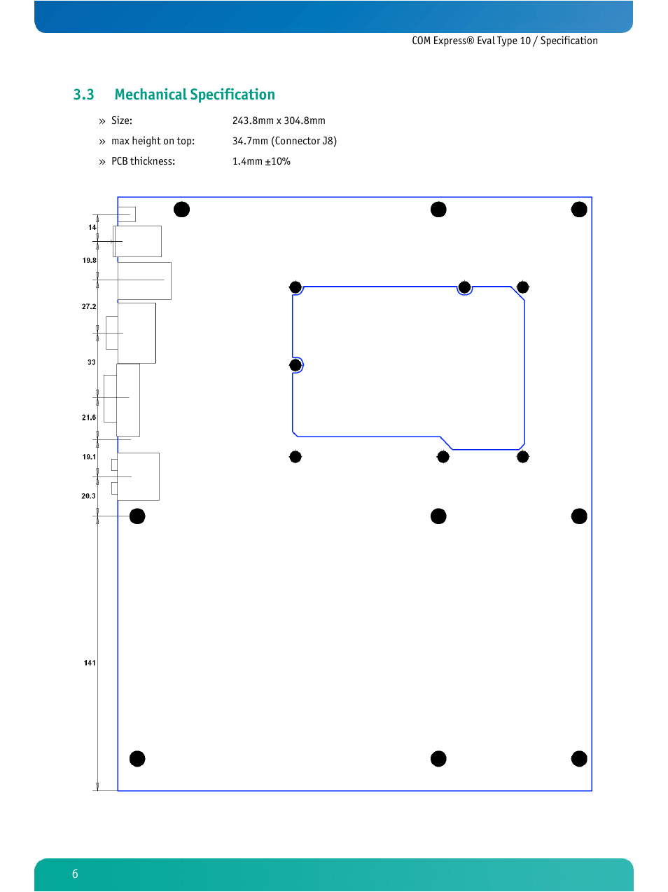 Mechanical specification, 3 mechanical specification | Kontron COMe Eval Carrier T10 User Manual | Page 9 / 55